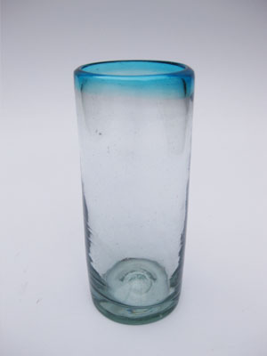 MEXICAN GLASSWARE / 'Aqua Blue Rim' highball glasses (set of 6)